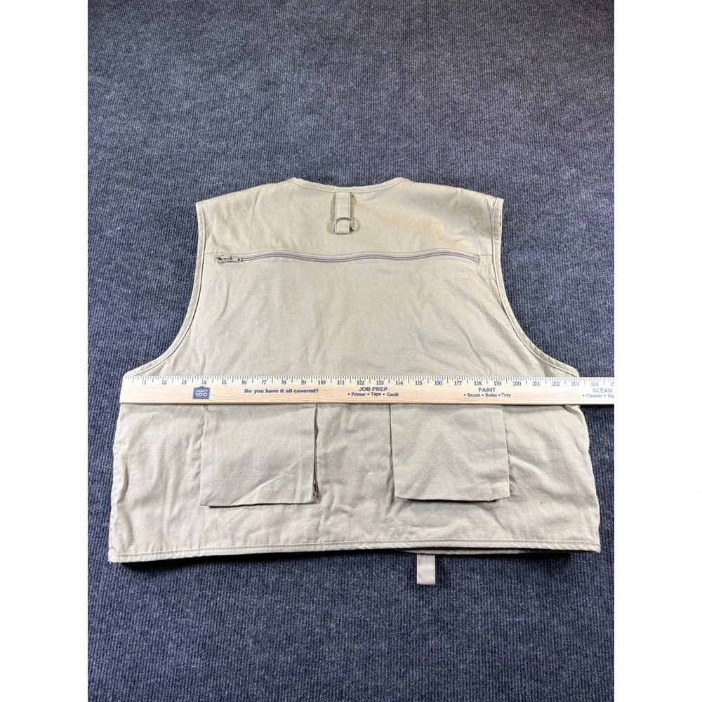 Crystal River Mens‎ Large Tan Khaki Multi Pocket Fishing Utility Vest Fly Patch